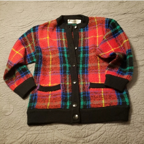 Vintage Tartan Plaid Red blue green Button Cardigan - Picture 14 of 16